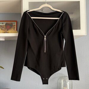 ALEXANDER MCQUEEN Front zipper Stretch Viscose Bodysuit Black Size 44